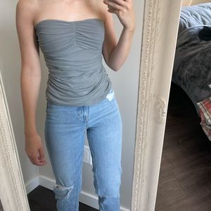 Strapless Ruched Mesh Tube Top